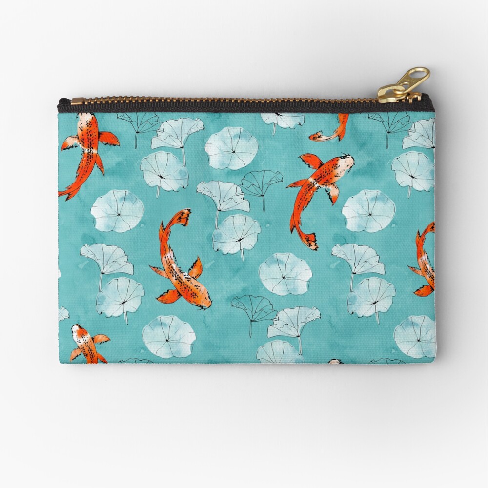 Waterlily koi in turquoise Zipper Pouch