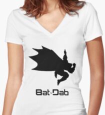 Black Bat-Dab (with Text) Women's Fitted V-Neck T-Shirt