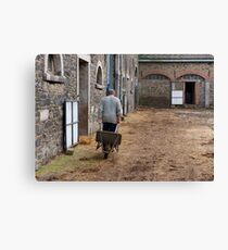 Man pulling a wheelbarrow Canvas Print