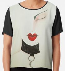 Femme Fatale Leder und Ketten Sexy Girl Painting Chiffontop