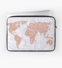 Rose Gold Glitter World Map auf weißem Marmor Laptoptasche