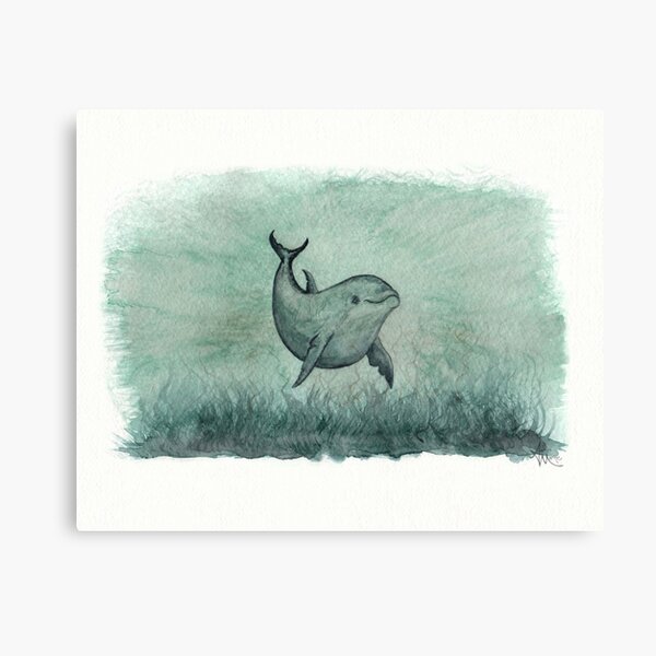 "Notches" by Amber Marine ~ watercolor inshore Indian River Lagoon bottlenose dolphin painting, art © 2013 Canvas Print