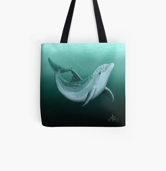"Riversoul" by Amber Marine ~ Indian River Lagoon bottlenose dolphin art, © 2014 All Over Print Tote Bag