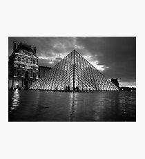 black and white louvre pyramid Photographic Print