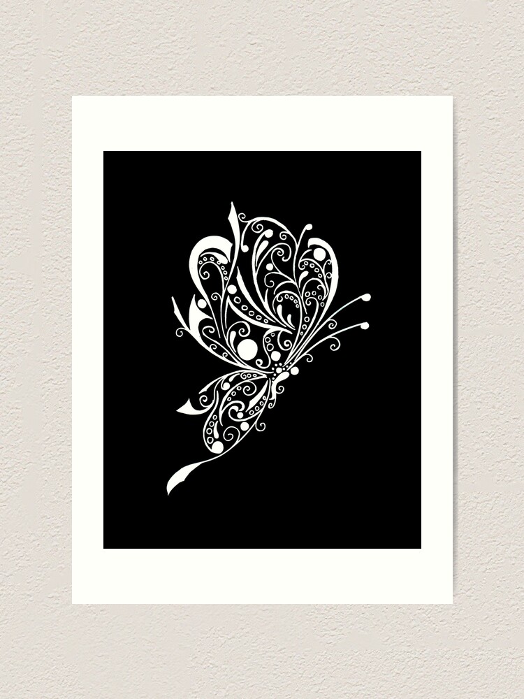 White Butterfly Tattoo Lineart Art Print By Zeichenbloq Redbubble