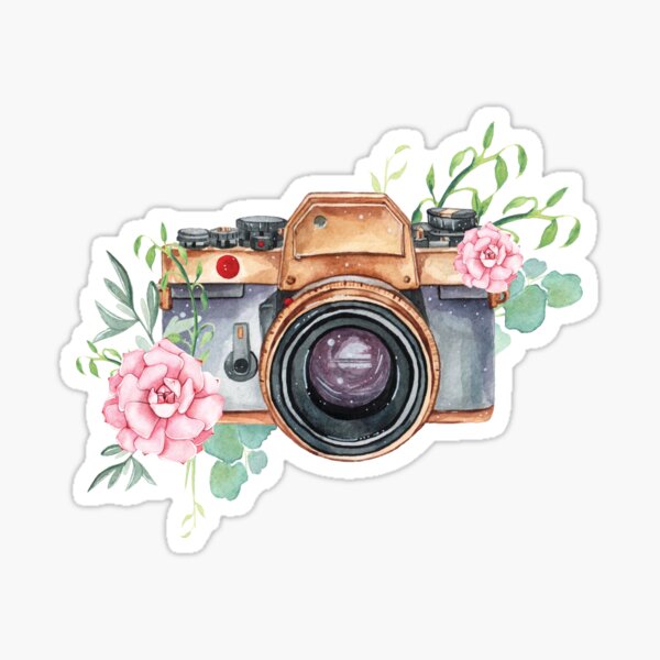Watercolor camera, watercolor flowers, photographer gift, photography, camera, flowers Sticker