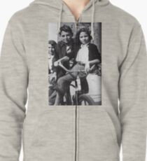Barbra Streisand as a Child on a Bicycle Zipped Hoodie