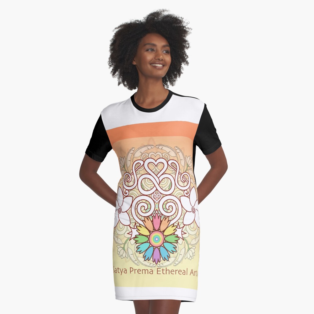 Orange Enlighten Love Mandala Graphic T-Shirt Dress