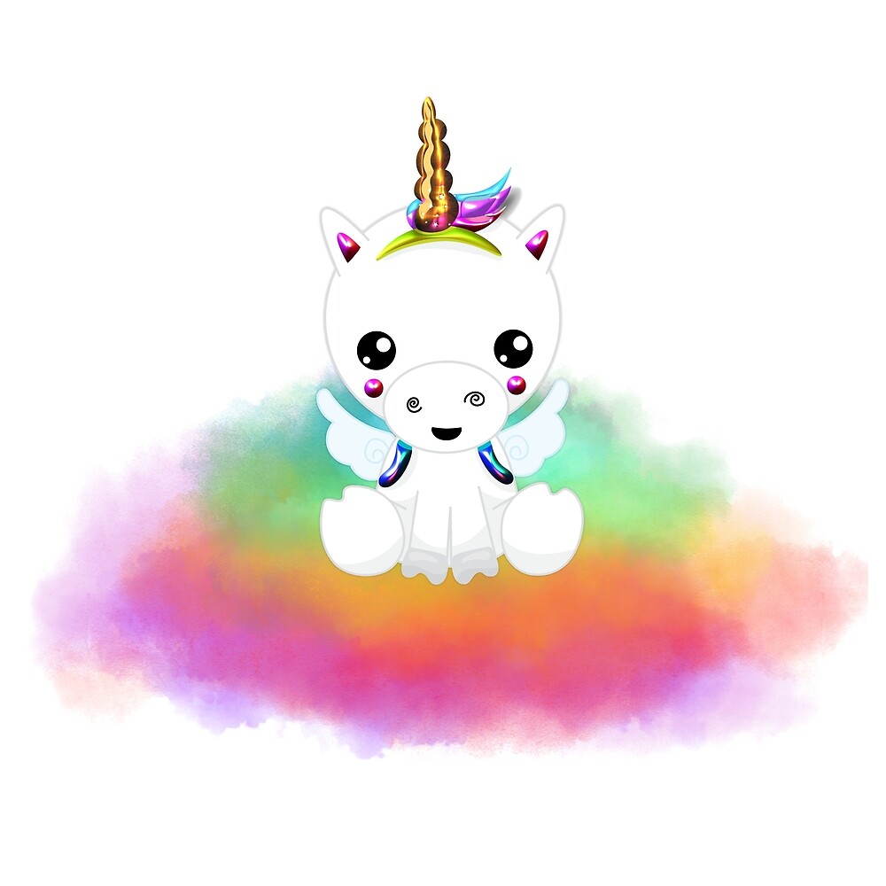 Cute Baby Unicorn On Rainbow Cloud By Graphicallusion