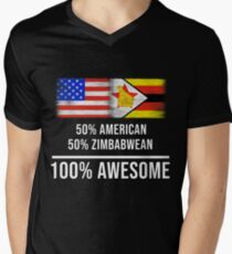 50% American 50% Zimbabwean 100% Awesome - Zimbabwe Flag Gift For Zimbabwean T-Shirt mit V-Ausschnitt für Männer