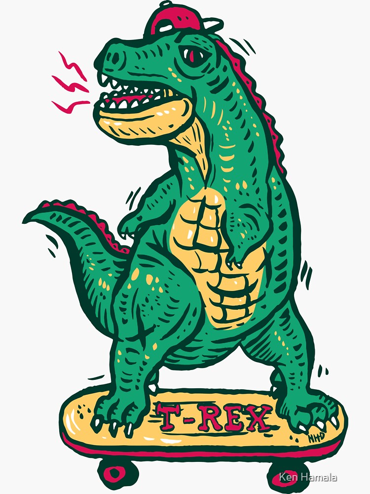"Skateboarding Dinosaur" Sticker by nokhookdesign Redbubble