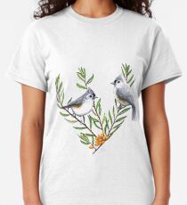 Tufted Titmouses on sea buckthorn branches Classic T-Shirt