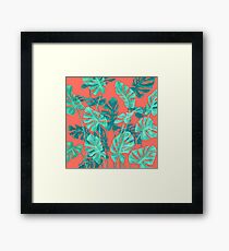 Monstera verlässt lebende Korallen. Gerahmtes Wandbild