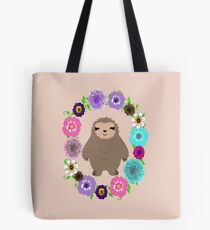 Cute Whimsy Sloth In Pretty Floral Wreath Tote Bag