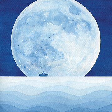Artwork thumbnail, Full moon & paper boat by VApinx