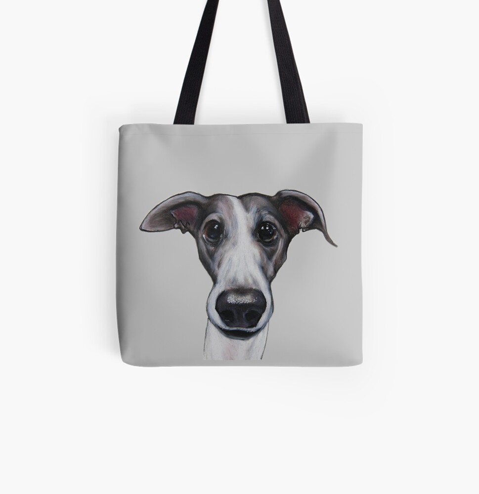 Lurcher, whippet, greyhound, grey All Over Print Tote Bag