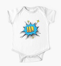 Comic book speech bubble font first name Jan One Piece - Short Sleeve
