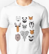 Freundliche geometrische Tiere // weißer Hintergrund orange und graue Schwarzweiss- und Taupebrauntiere Unisex T-Shirt