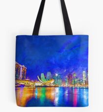 Nacht in der Marina Bay | Singapur - lebendige Aquarellmalerei Tote Bag