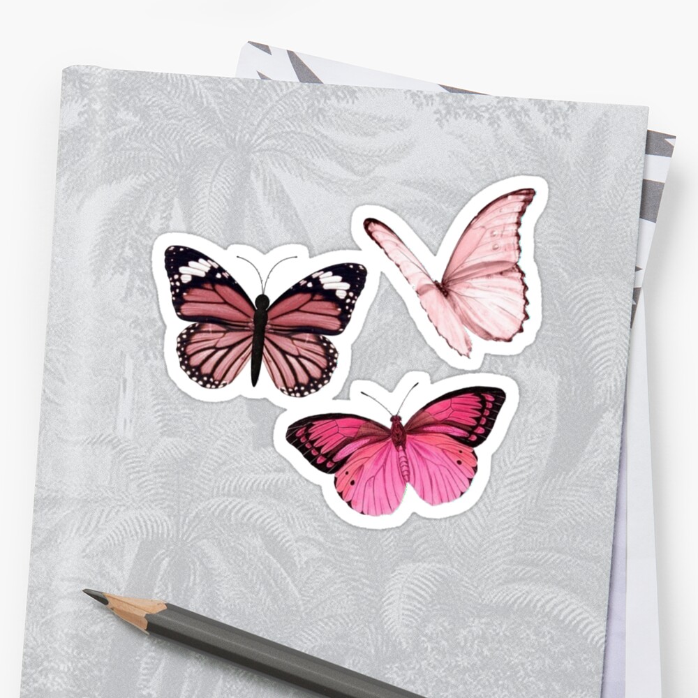 pink butterfly stickers aesthetic sticker by emmagsheehan redbubble