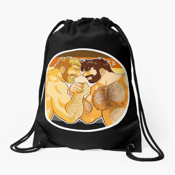 ADAM AND MIKE LIKE ARM WRESTLING BEAR PRIDE - CIRCLE Drawstring Bag