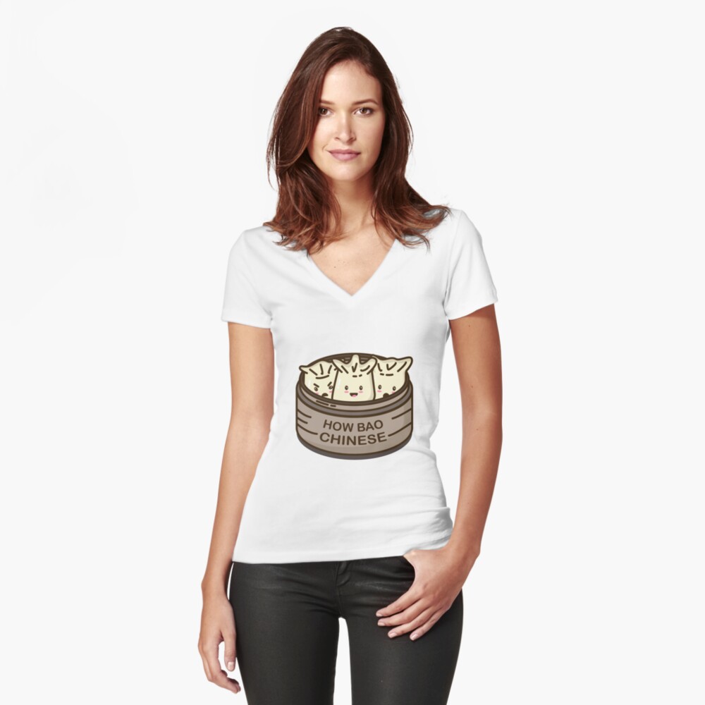 How Bao Chinese? Fitted V-Neck T-Shirt