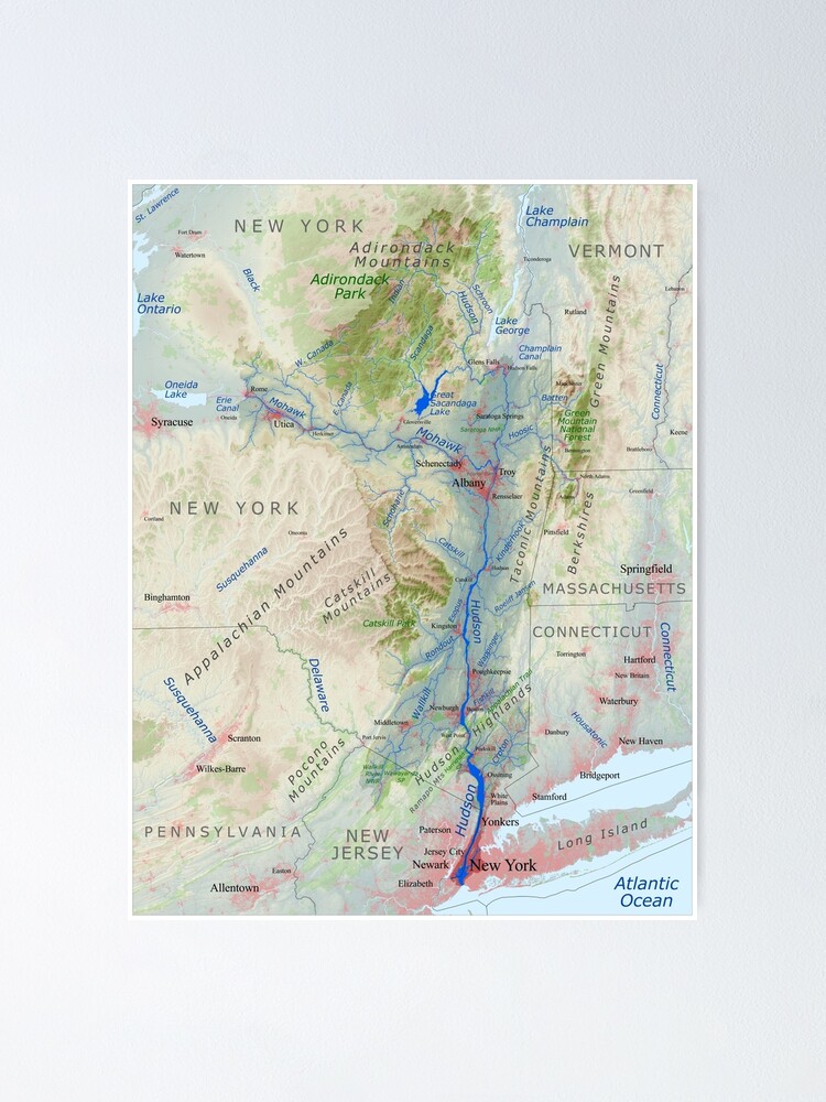 Hudson River Watershed Map Labeled Poster By Kmusser Redbubble