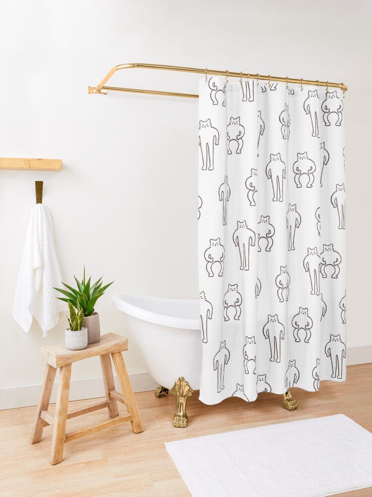 Alternate view of Flexing & Squating Cat Shower Curtain