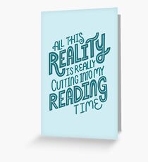 Tarjeta de felicitación Realidad Vs. Libro de lectura Nerd cita letras