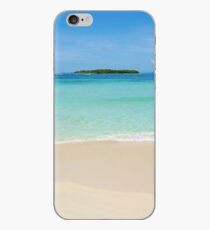 Beach sand with tropical island at the horizon iPhone Case