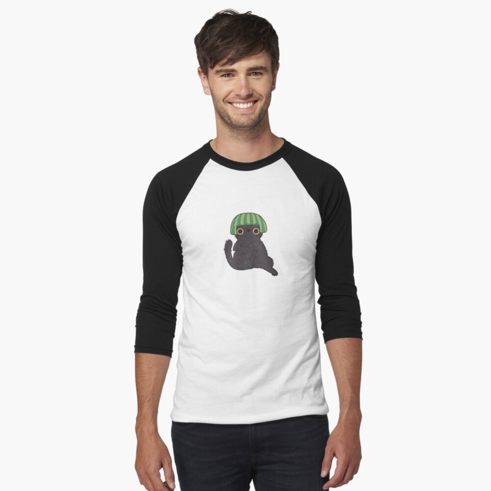 Shy Watermelon Cat - Black Version Baseball ¾ Sleeve T-Shirt