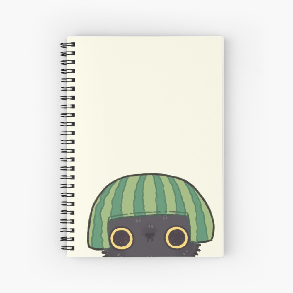 Shy Watermelon Cat - Black Version Spiral Notebook
