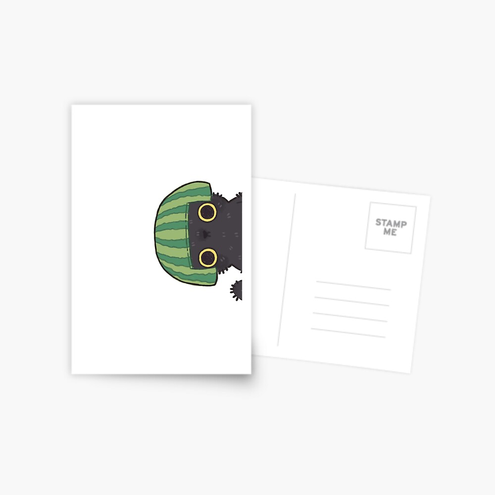 Shy Watermelon Cat - Black Version Postcard