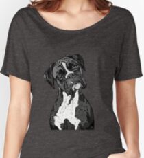 Black and White Boxer Art Women's Relaxed Fit T-Shirt
