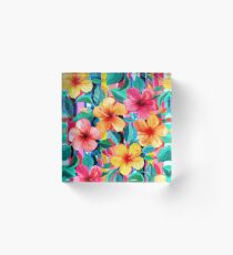 OTT Maximalist Hawaiian Hibiscus Floral with Stripes Acrylic Block