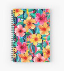 Cuaderno de espiral OTT maximalista hawaiano hibisco floral con rayas
