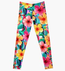 Legging OTT maximalista hawaiano hibisco floral con rayas