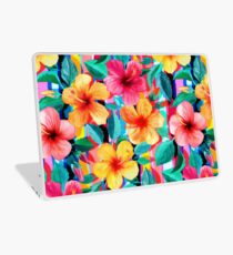 Vinilo para portátil OTT maximalista hawaiano hibisco floral con rayas