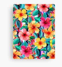 Hibiscus hawaïen minimaliste d'OTT Floral avec des rayures Impression sur toile