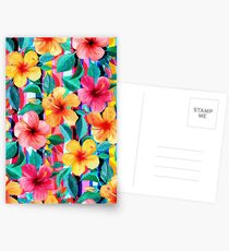 Postales OTT maximalista hawaiano hibisco floral con rayas