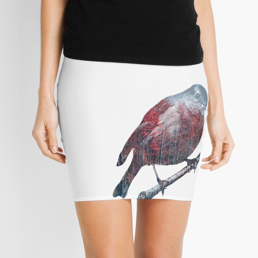 Forest Robin on a Branch Mini Skirt