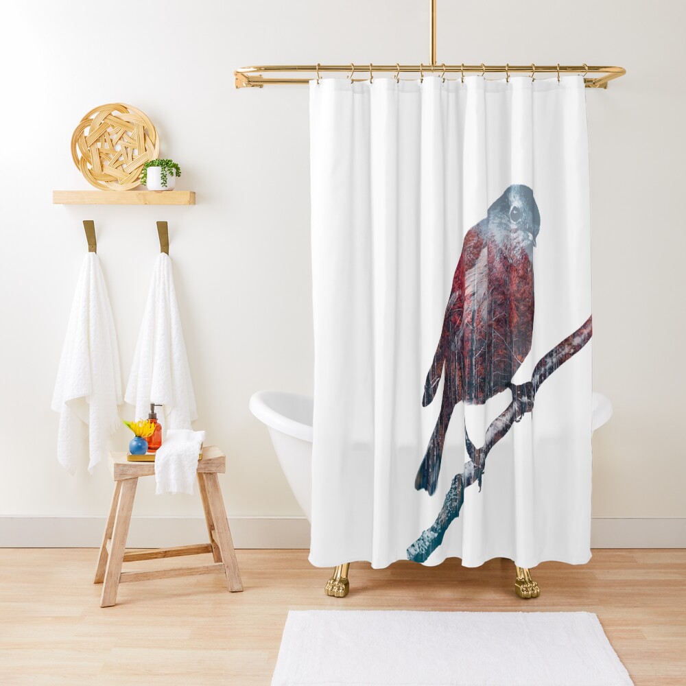 Forest Robin on a Branch Shower Curtain