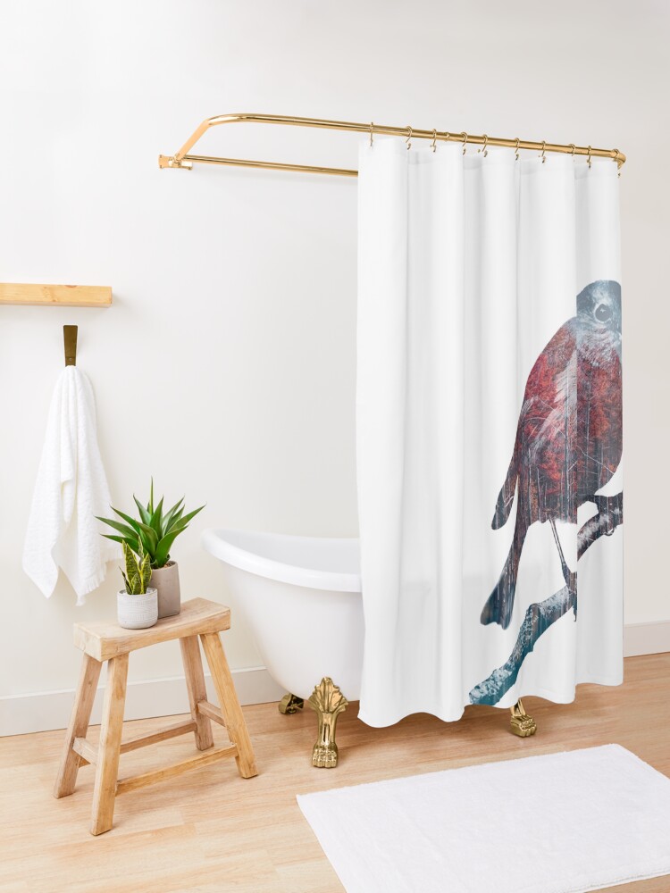 Alternate view of Forest Robin on a Branch Shower Curtain