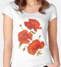 Mohnblumen Tailliertes Rundhals-Shirt