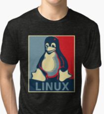 Linux tux penguin obama poster Tri-blend T-Shirt