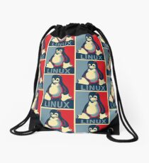 Linux tux penguin obama poster Drawstring Bag