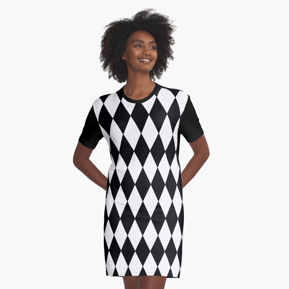 LARGE BLACK AND WHITE HARLEQUIN- DIAMOND- ARGYLE PATTERN DESIGNED FOR HOME DECOR AND CLOTHING Graphic T-Shirt Dress
