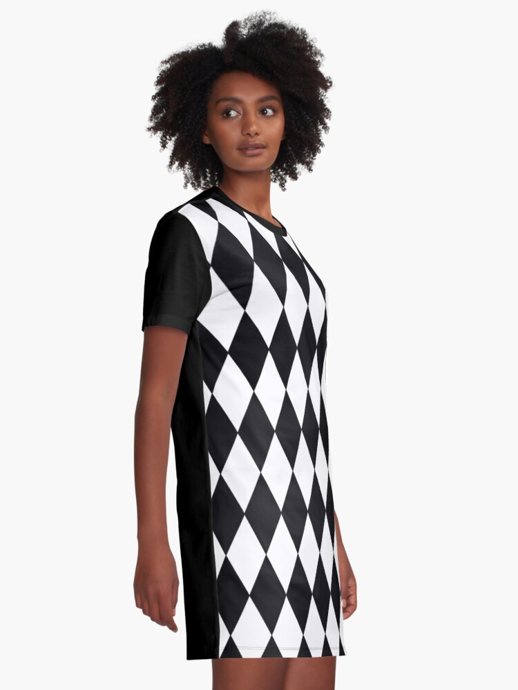 Alternate view of LARGE BLACK AND WHITE HARLEQUIN- DIAMOND- ARGYLE PATTERN DESIGNED FOR HOME DECOR AND CLOTHING Graphic T-Shirt Dress
