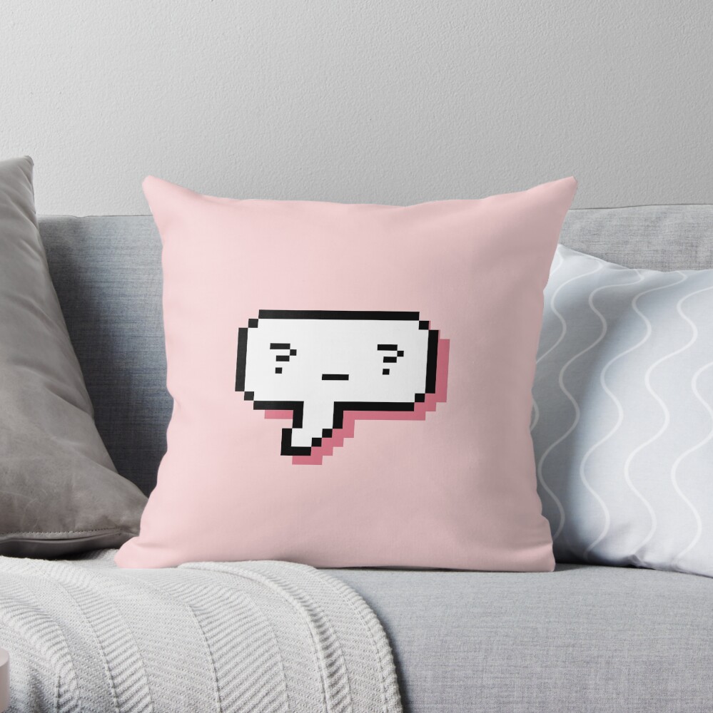 Confused Kaomoji - Pixel Speech Bubble - (Pink) Throw Pillow