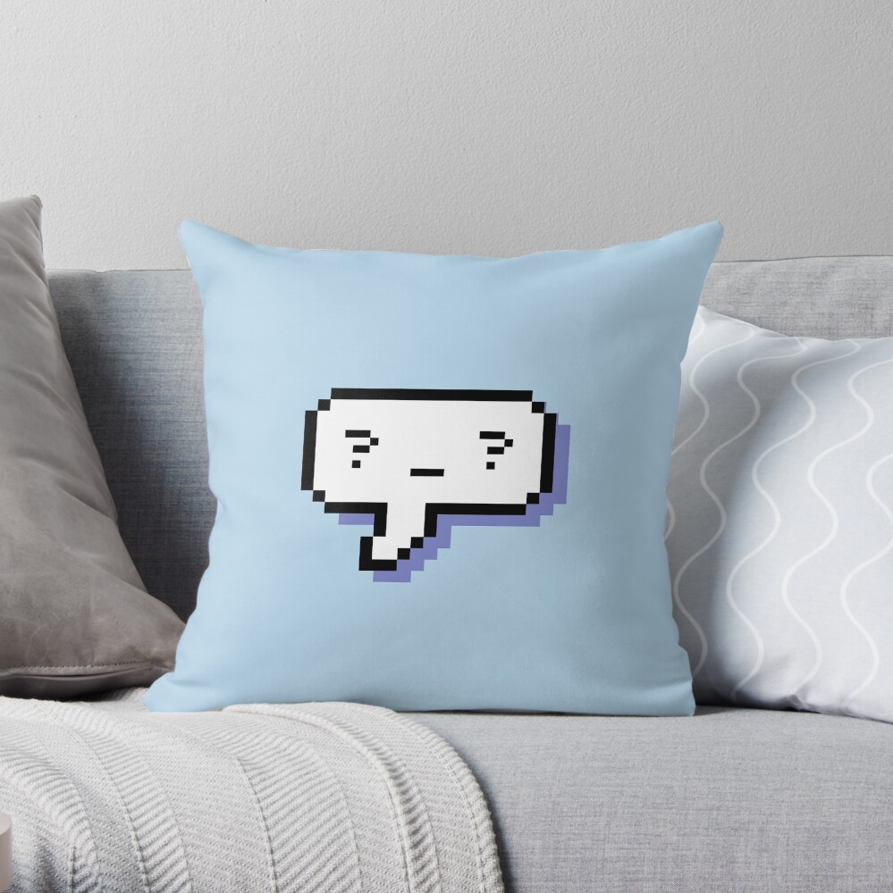 Confused Kaomoji - Pixel Speech Bubble - (Blue) Throw Pillow